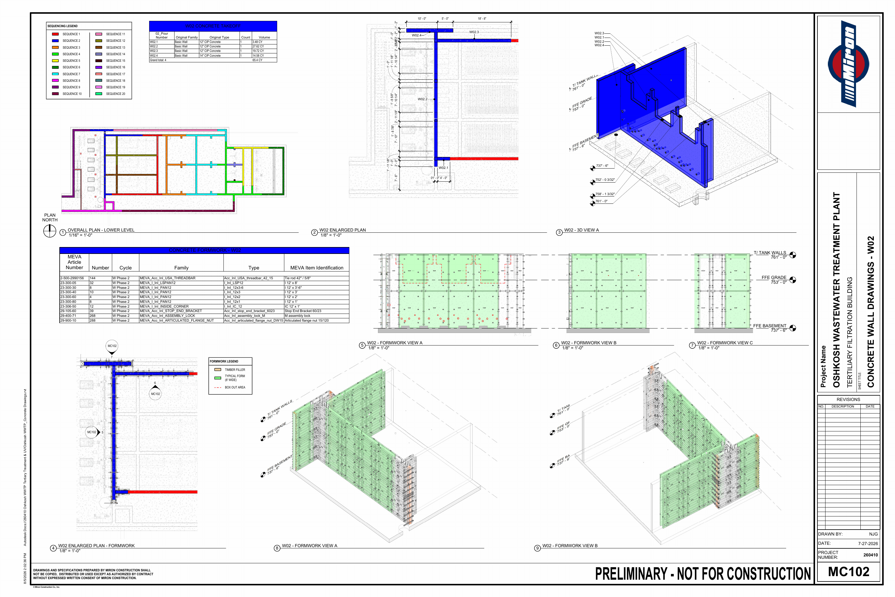 Oshkosh WWTP · Preliminary Concrete Sequence drawing sheet 5 of 26