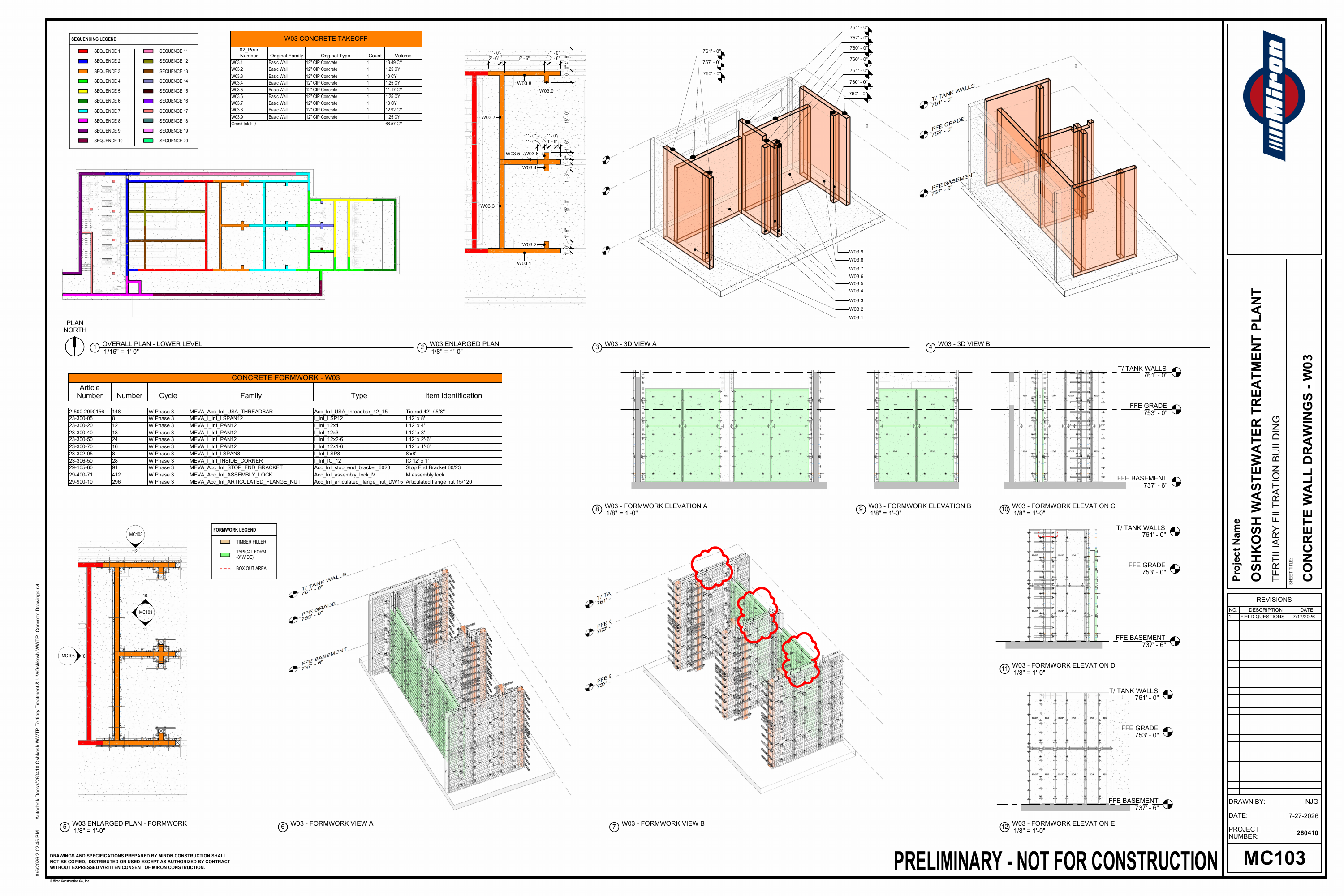 Oshkosh WWTP · Preliminary Concrete Sequence drawing sheet 6 of 26