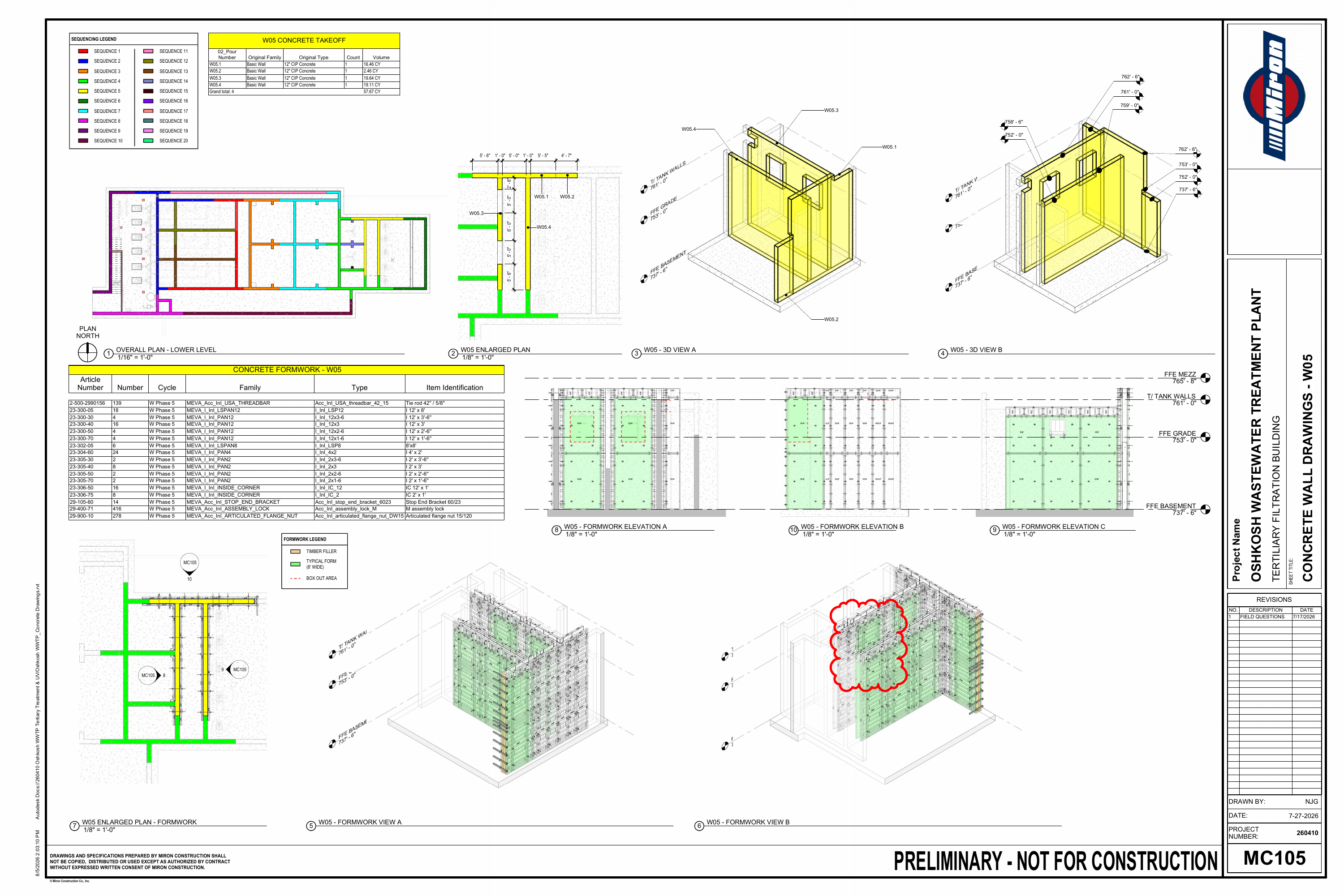 Oshkosh WWTP · Preliminary Concrete Sequence drawing sheet 9 of 26