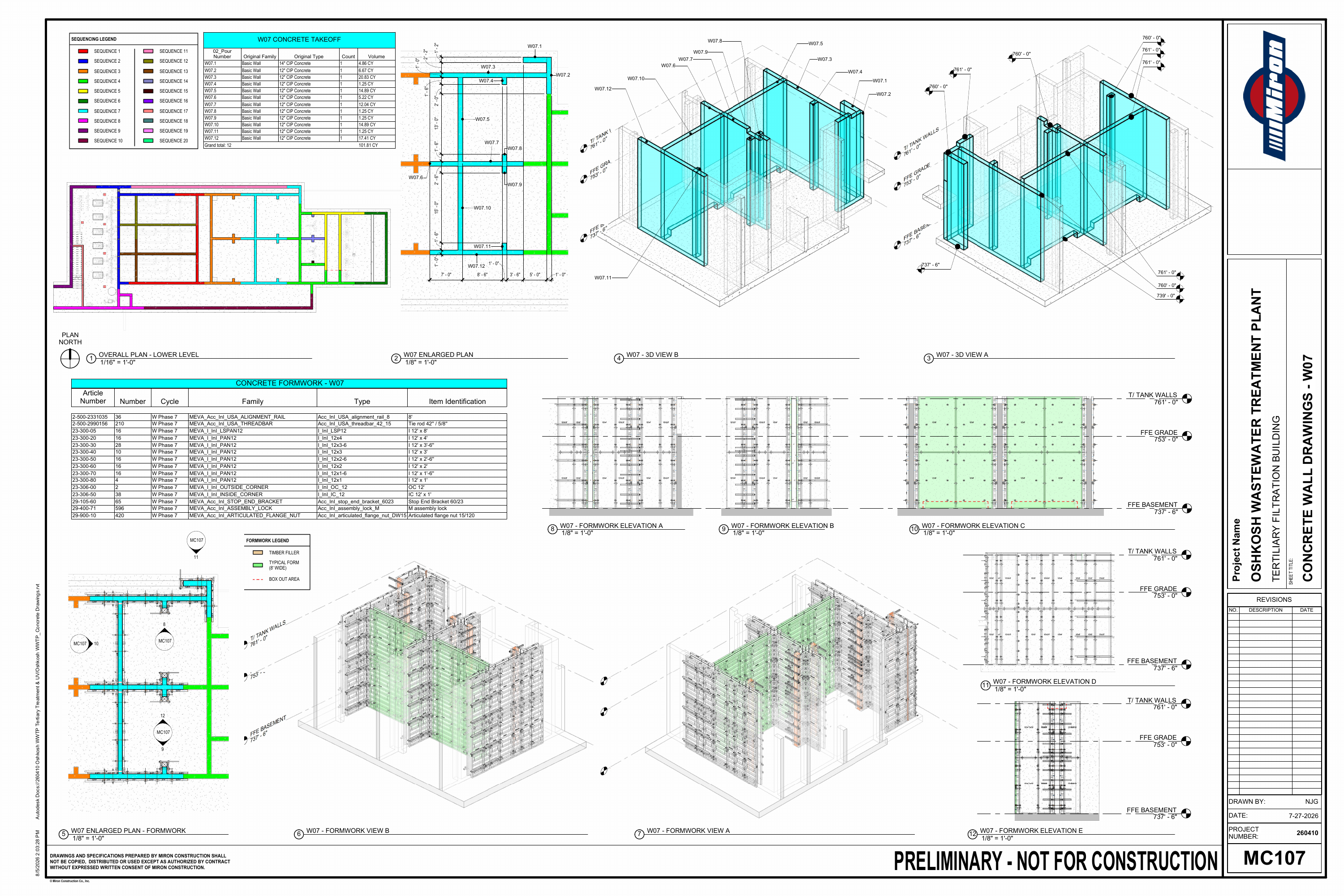 Oshkosh WWTP · Preliminary Concrete Sequence drawing sheet 11 of 26