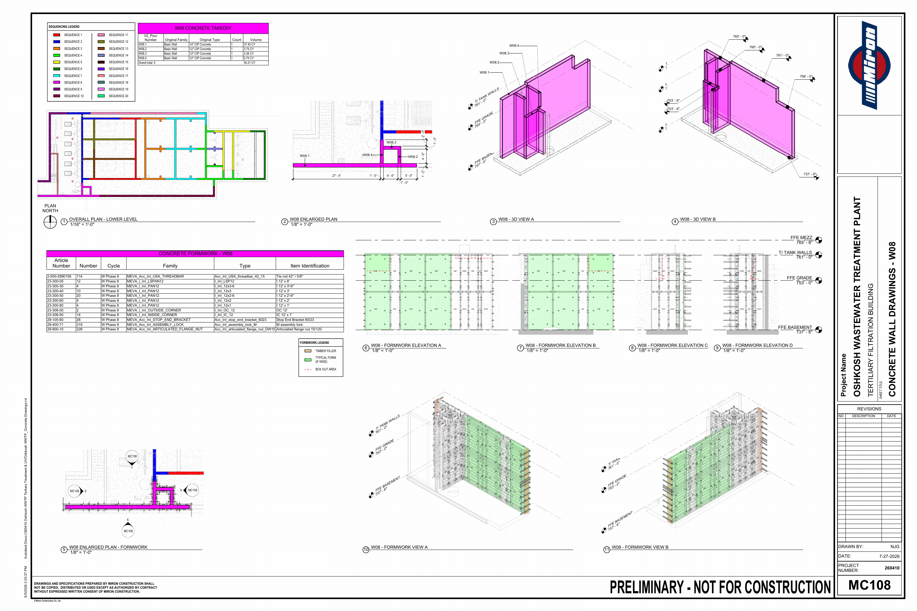 Oshkosh WWTP · Preliminary Concrete Sequence drawing sheet 12 of 26