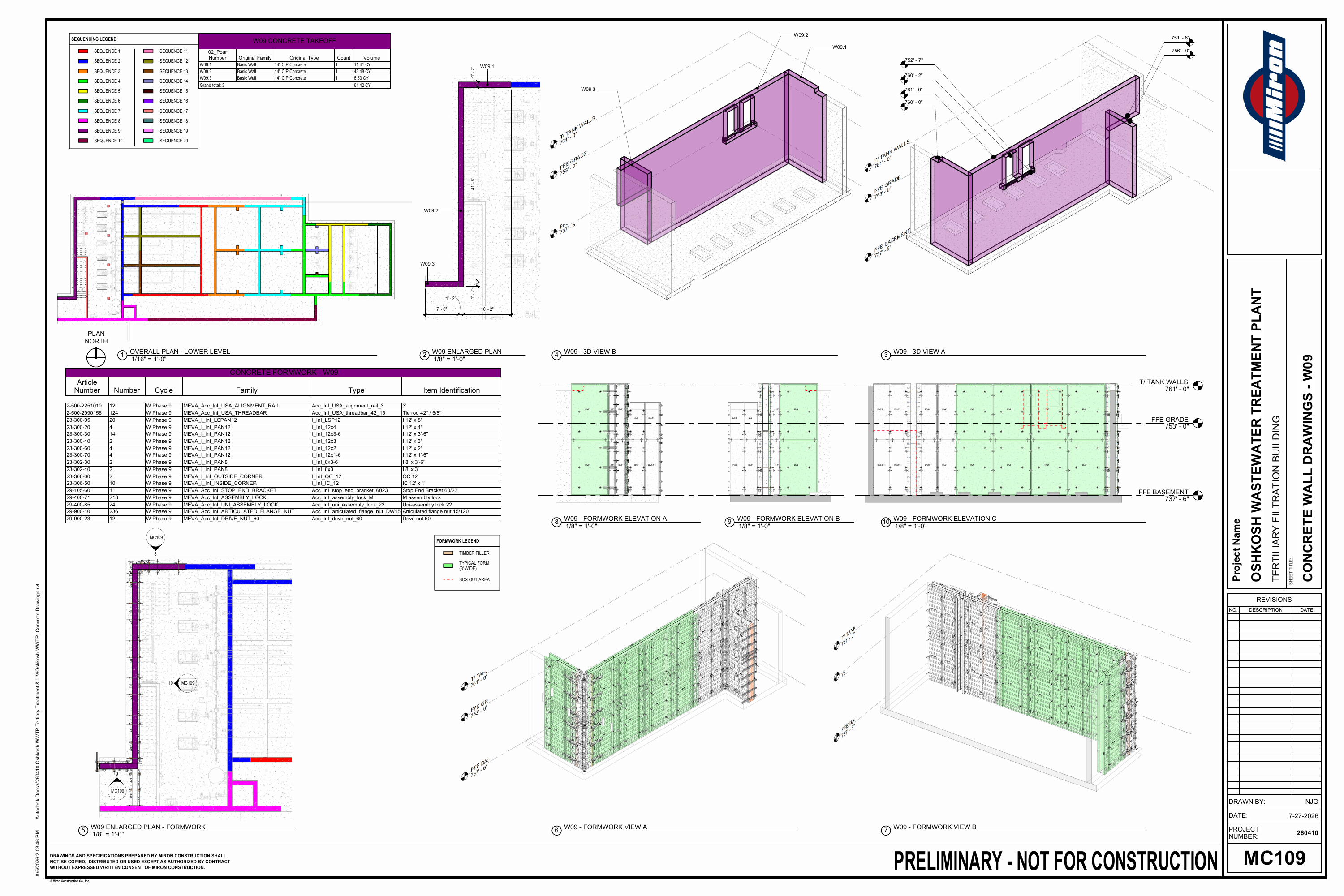 Oshkosh WWTP · Preliminary Concrete Sequence drawing sheet 13 of 26