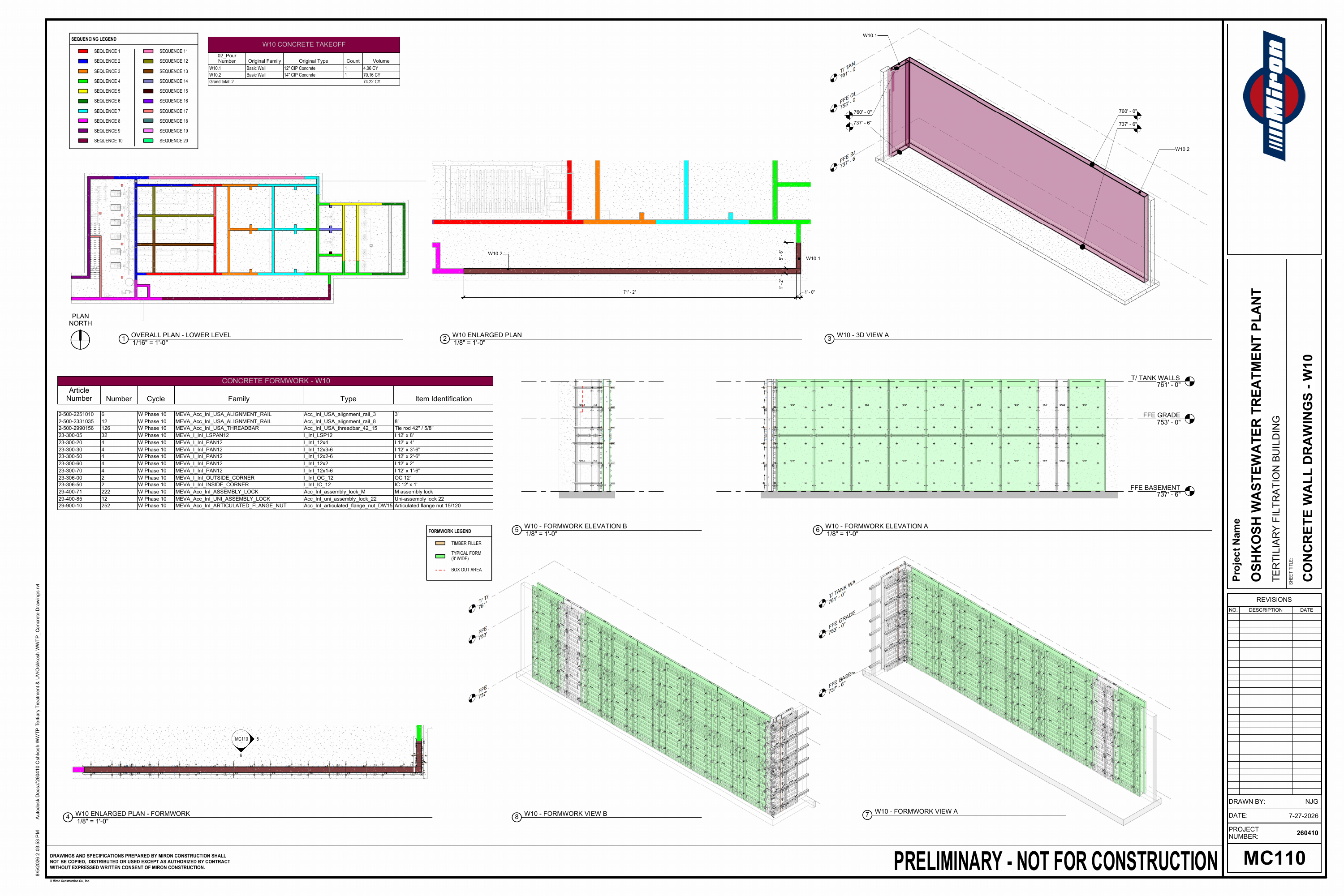 Oshkosh WWTP · Preliminary Concrete Sequence drawing sheet 14 of 26