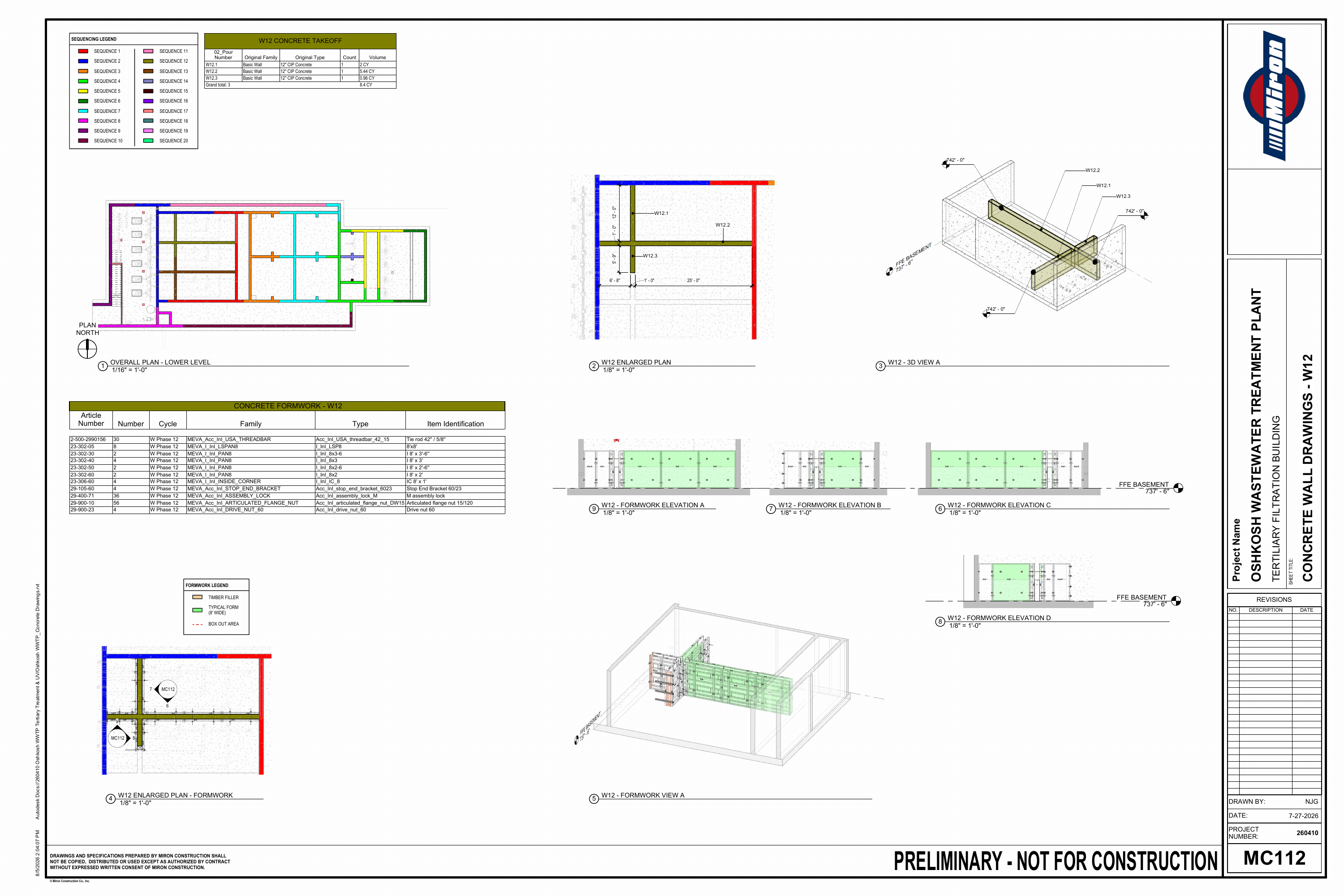 Oshkosh WWTP · Preliminary Concrete Sequence drawing sheet 16 of 26