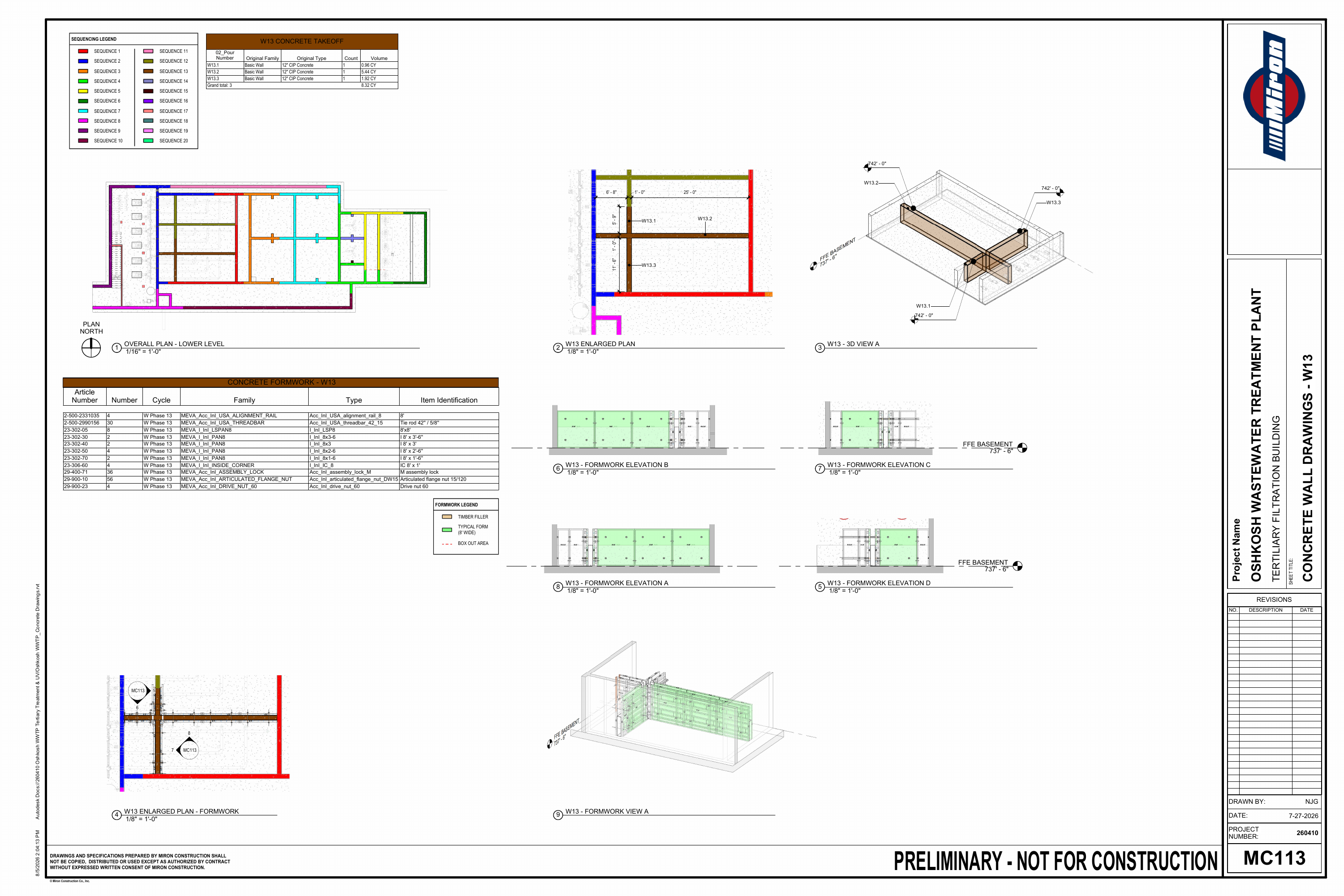 Oshkosh WWTP · Preliminary Concrete Sequence drawing sheet 17 of 26
