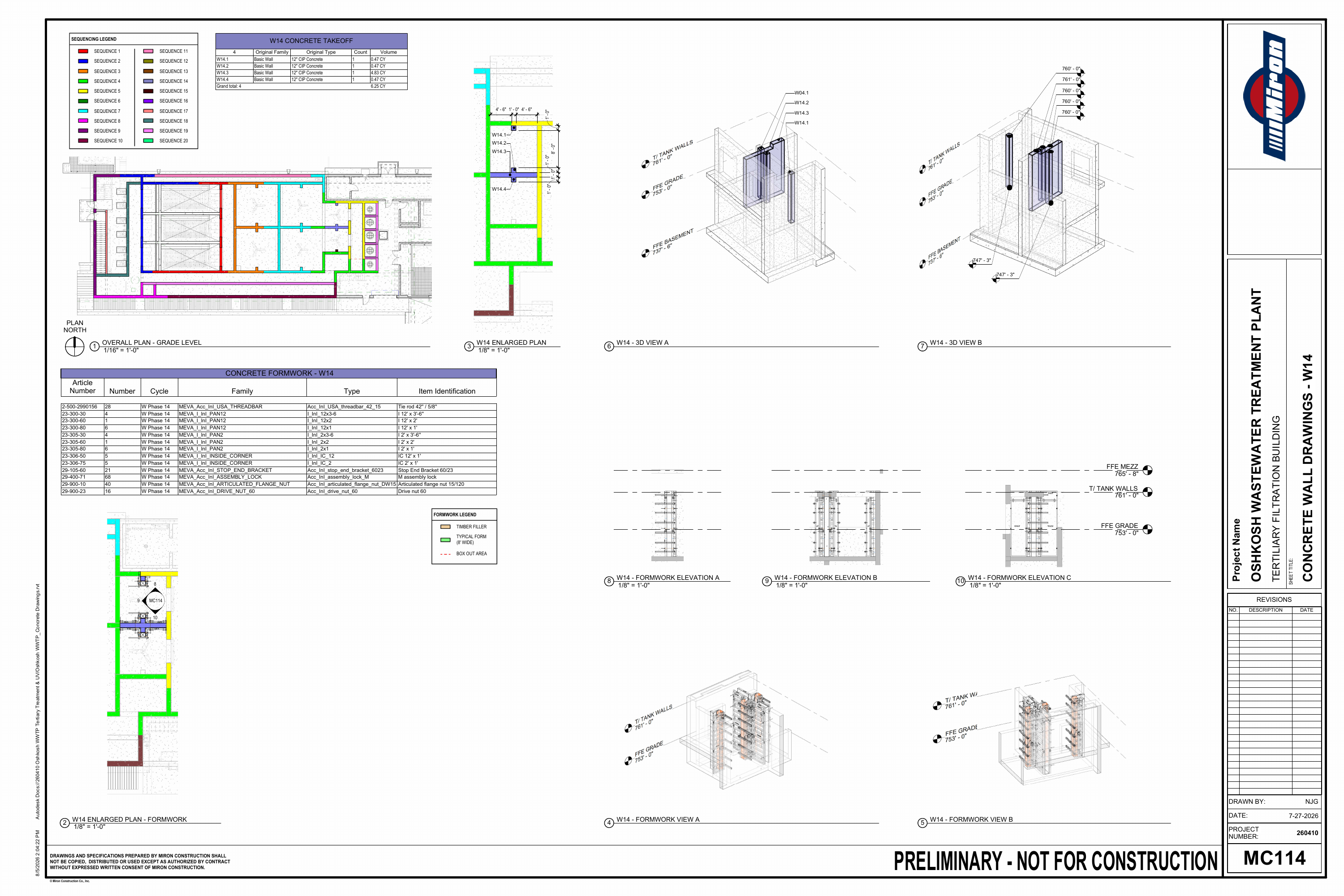 Oshkosh WWTP · Preliminary Concrete Sequence drawing sheet 18 of 26