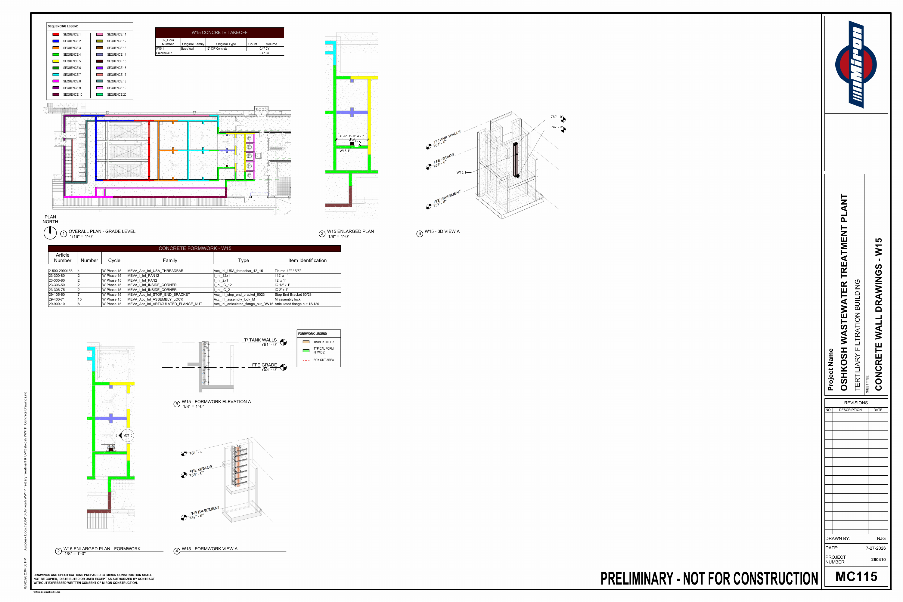 Oshkosh WWTP · Preliminary Concrete Sequence drawing sheet 19 of 26