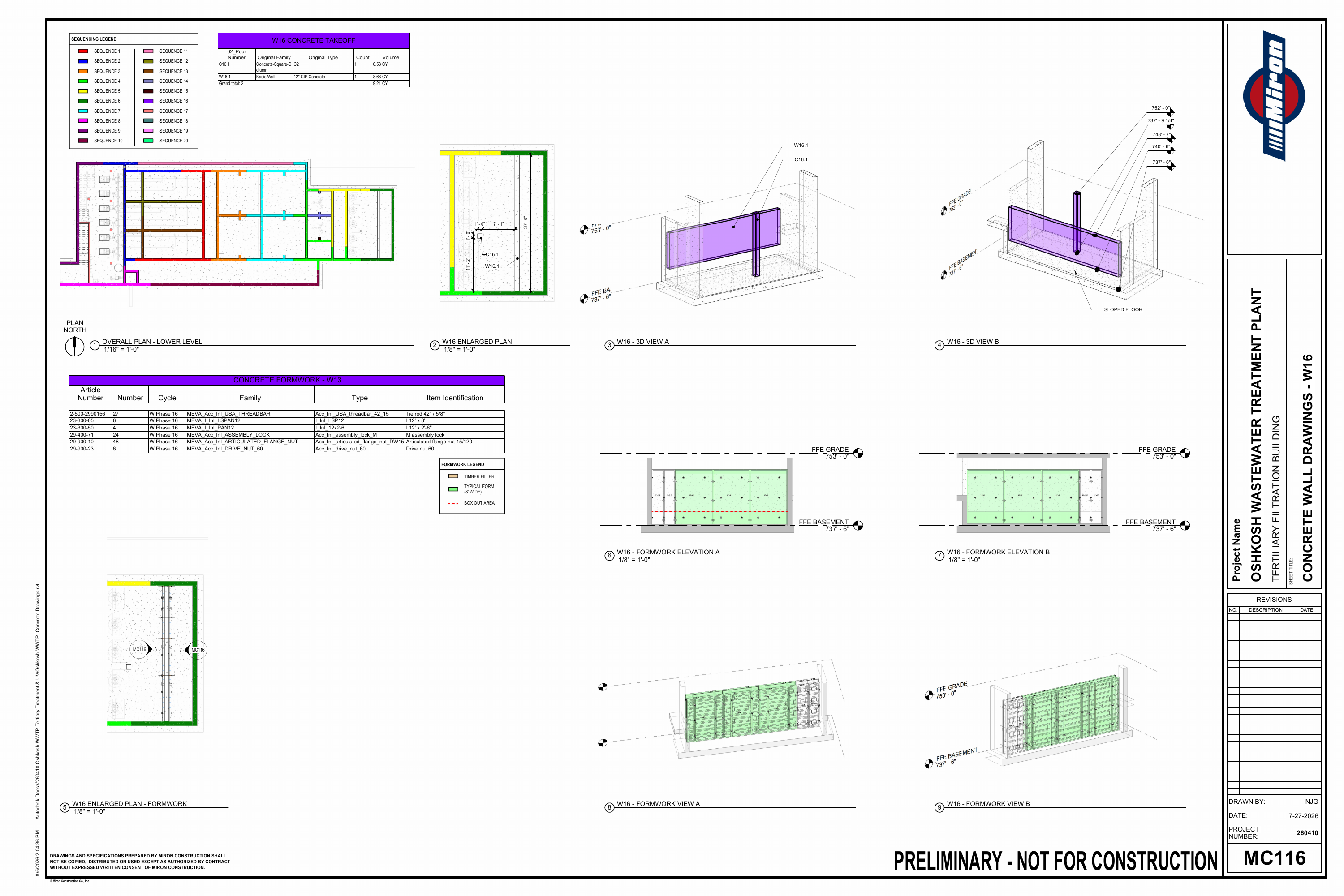 Oshkosh WWTP · Preliminary Concrete Sequence drawing sheet 20 of 26