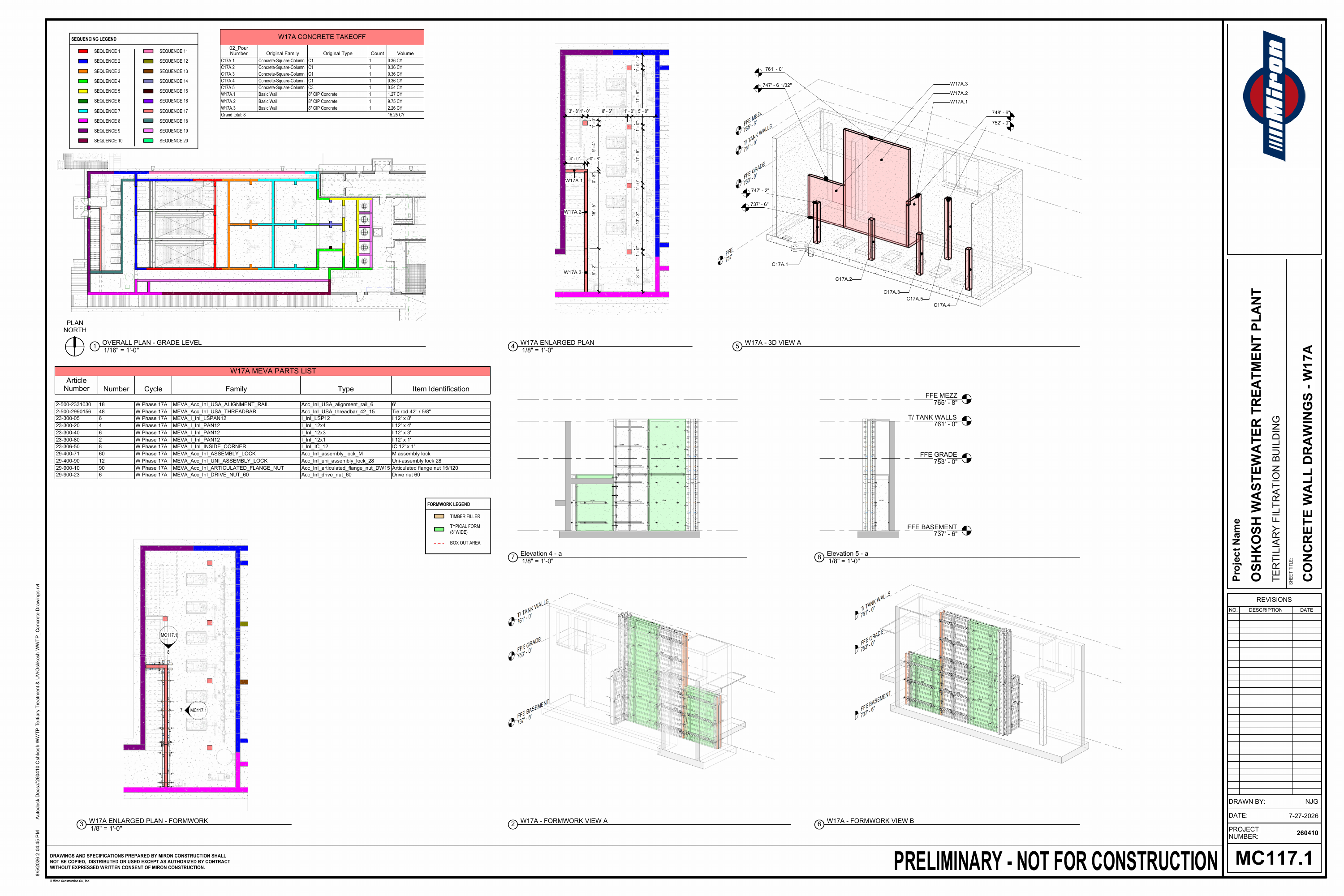 Oshkosh WWTP · Preliminary Concrete Sequence drawing sheet 21 of 26