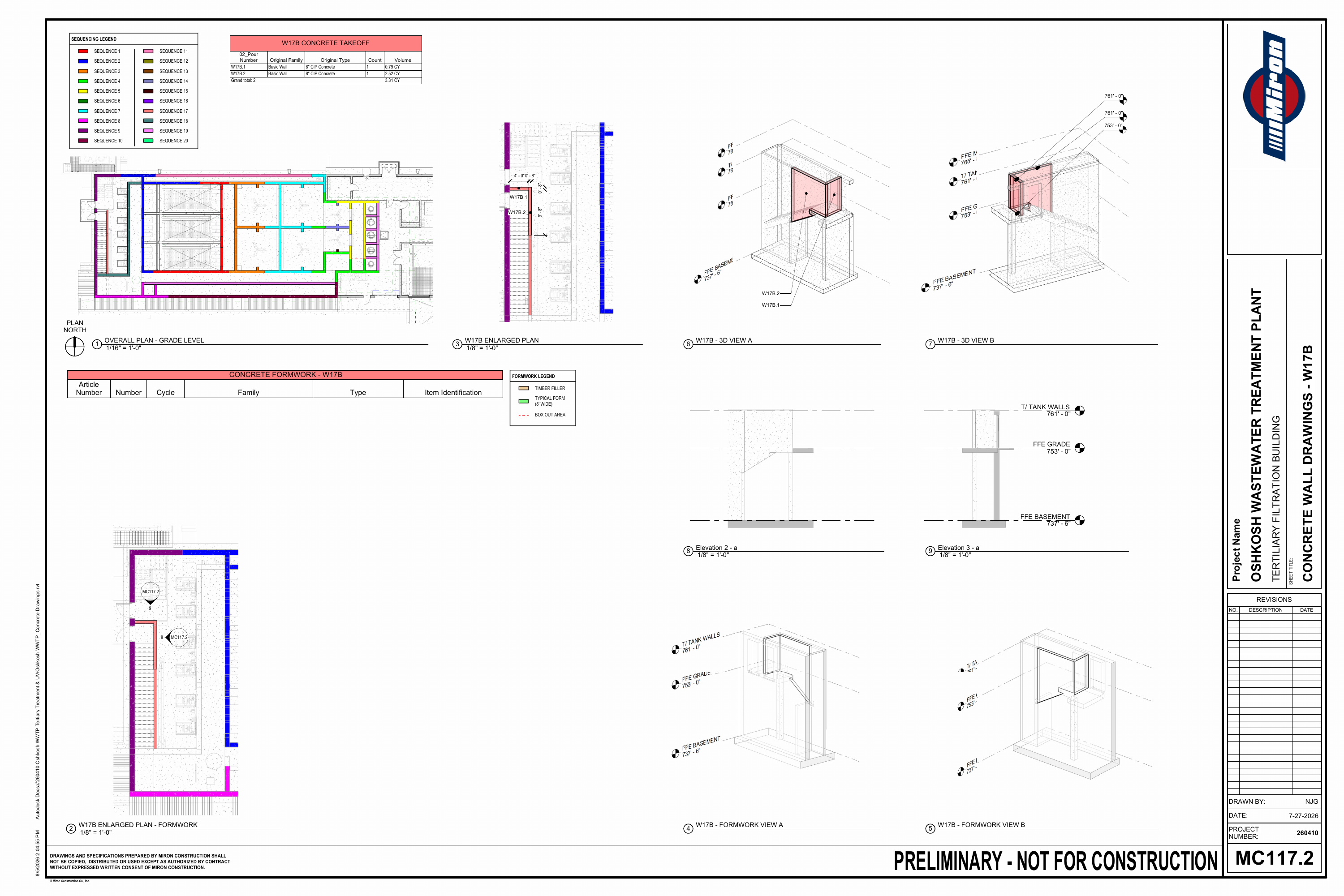 Oshkosh WWTP · Preliminary Concrete Sequence drawing sheet 22 of 26