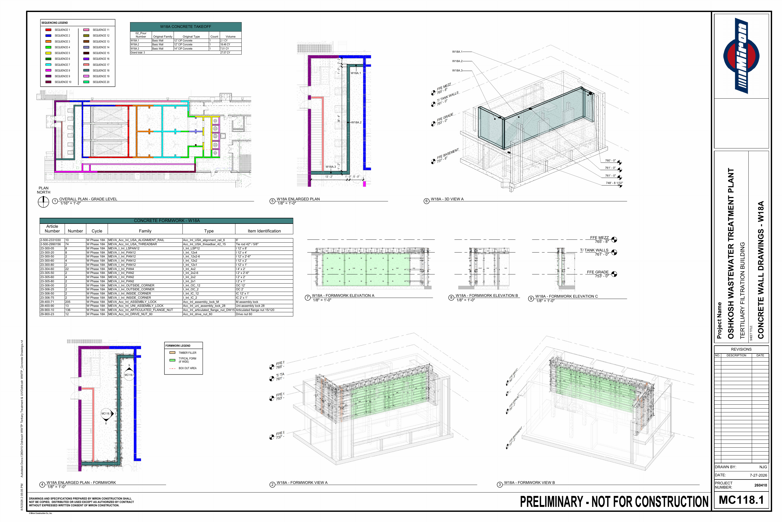 Oshkosh WWTP · Preliminary Concrete Sequence drawing sheet 23 of 26