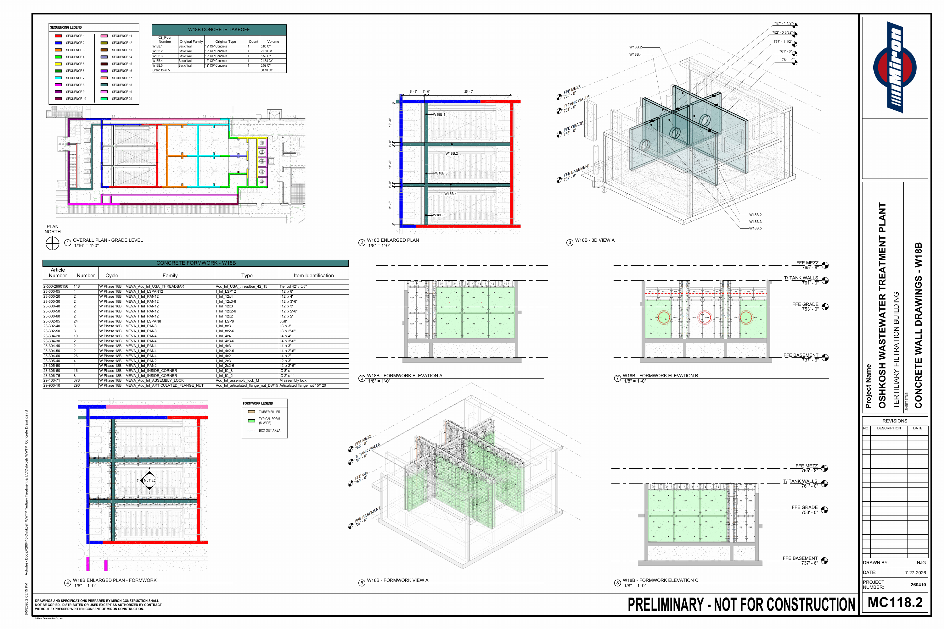 Oshkosh WWTP · Preliminary Concrete Sequence drawing sheet 24 of 26