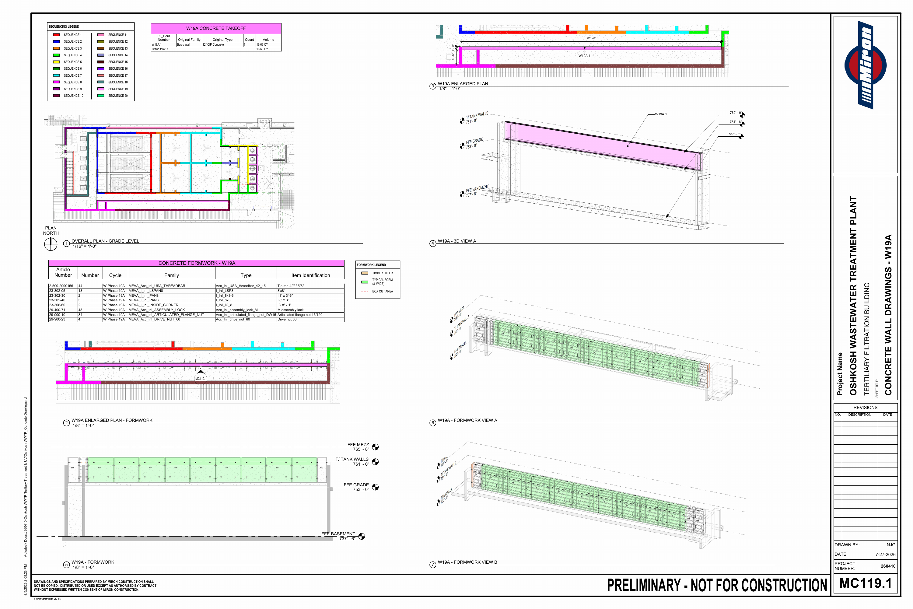 Oshkosh WWTP · Preliminary Concrete Sequence drawing sheet 25 of 26