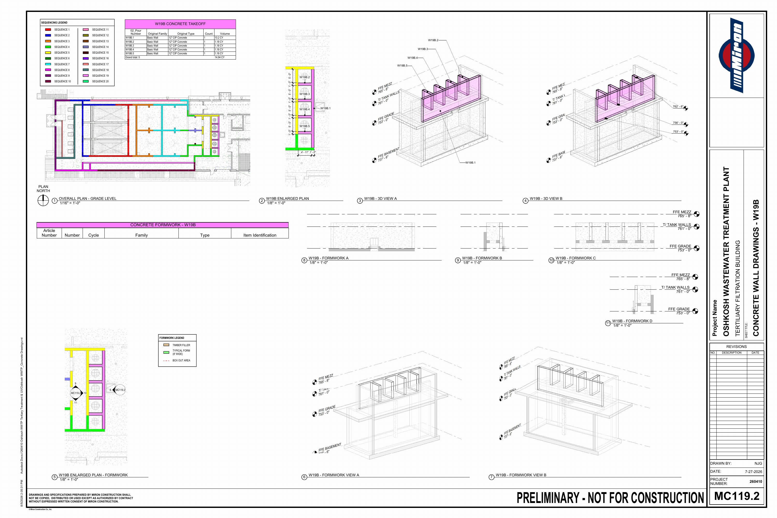Oshkosh WWTP · Preliminary Concrete Sequence drawing sheet 26 of 26