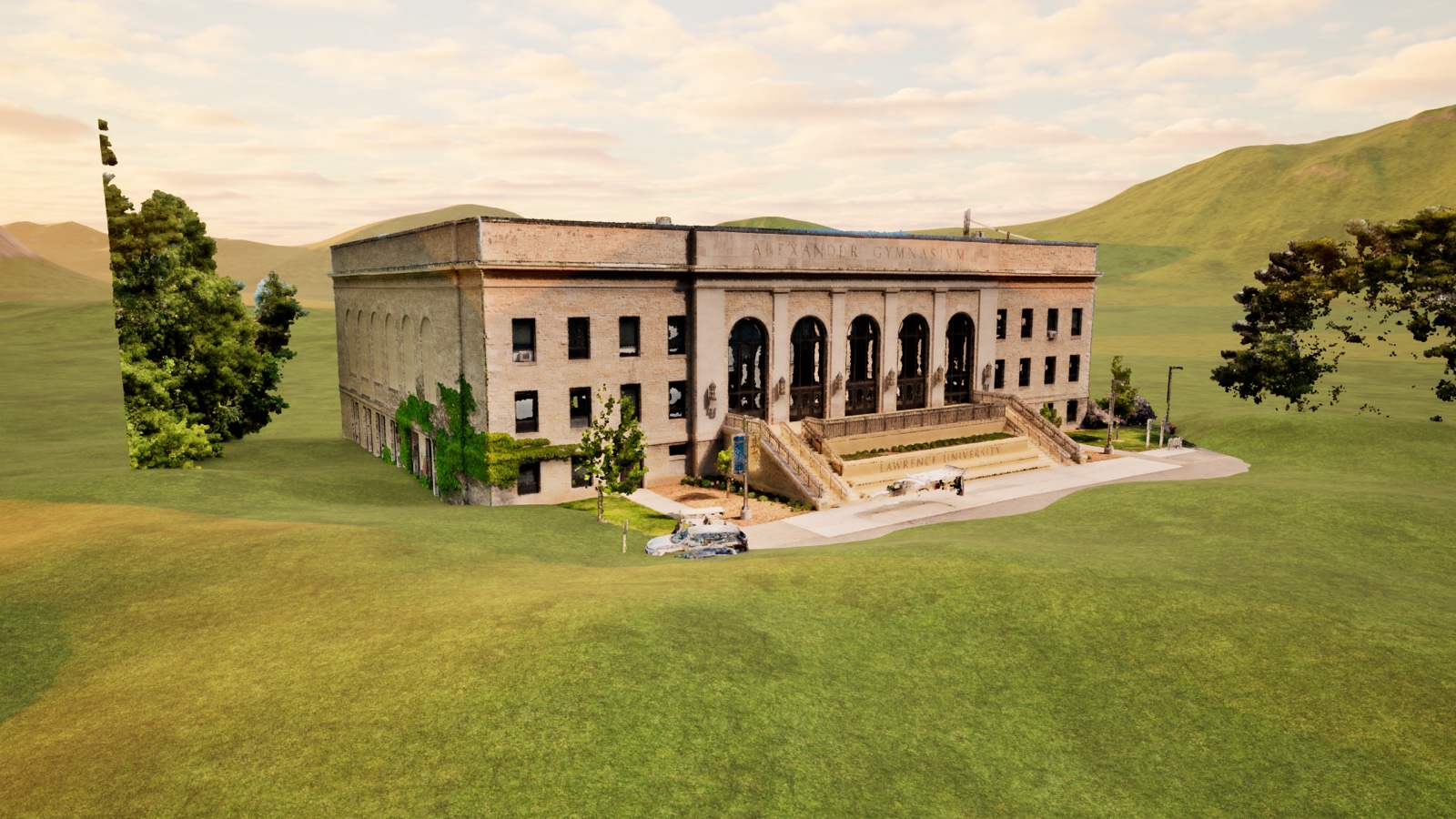 Point-cloud building study in Twinmotion with visible gaps in captured geometry